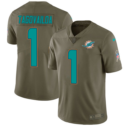 Miami Dolphins #1 Tua Tagovailoa Olive Men Stitched NFL Limited 2017 Salute To Service Jersey